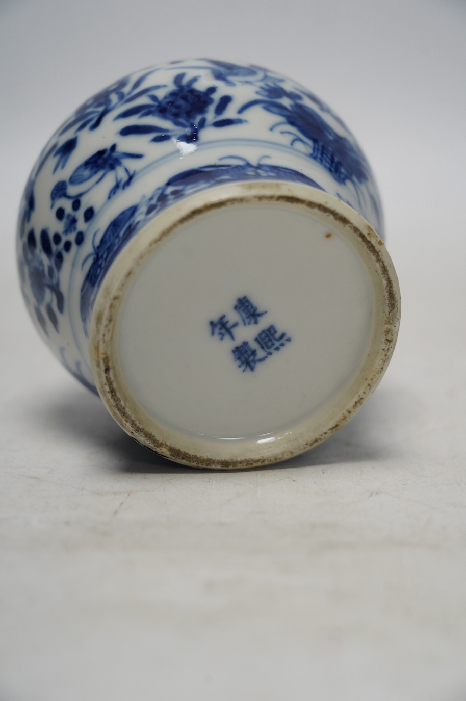 A Chinese bulbous jar, Kangxi mark but later, 9cm. Condition - good